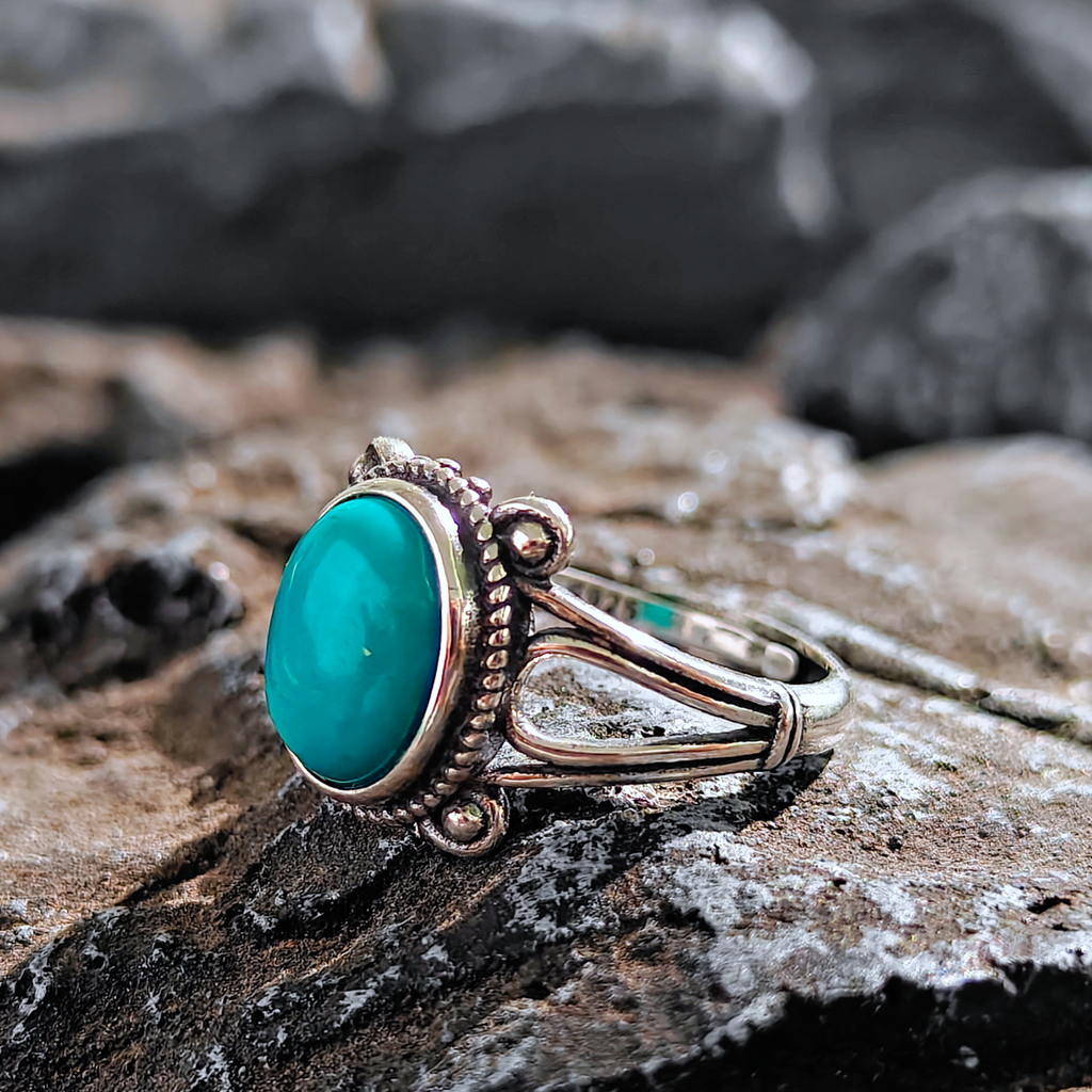 Bohemian Openwork Turquoise Adjustable Band 925 Sterling Silver Ring