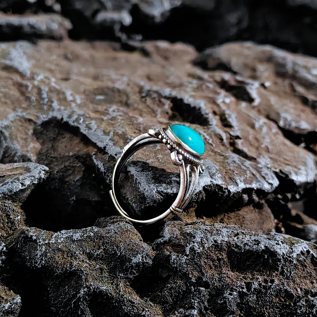 Bohemian Openwork Turquoise Adjustable Band 925 Sterling Silver Ring