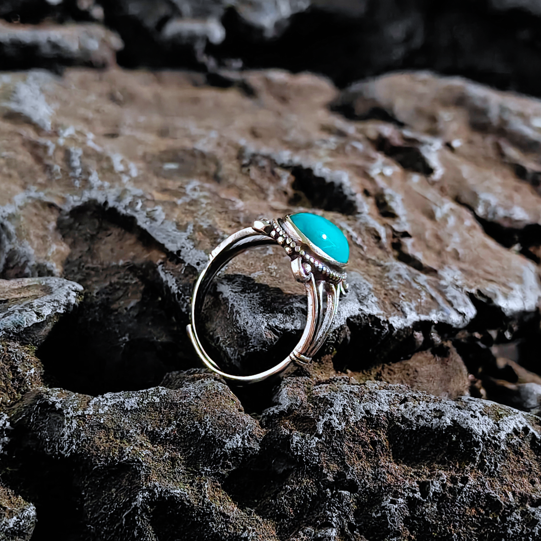 Bohemian Openwork Turquoise Adjustable Band 925 Sterling Silver Ring