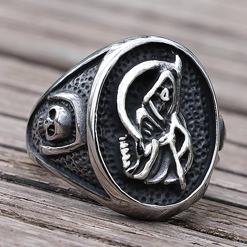 Vintage Grim Reaper Scythe Stainless Steel Ring