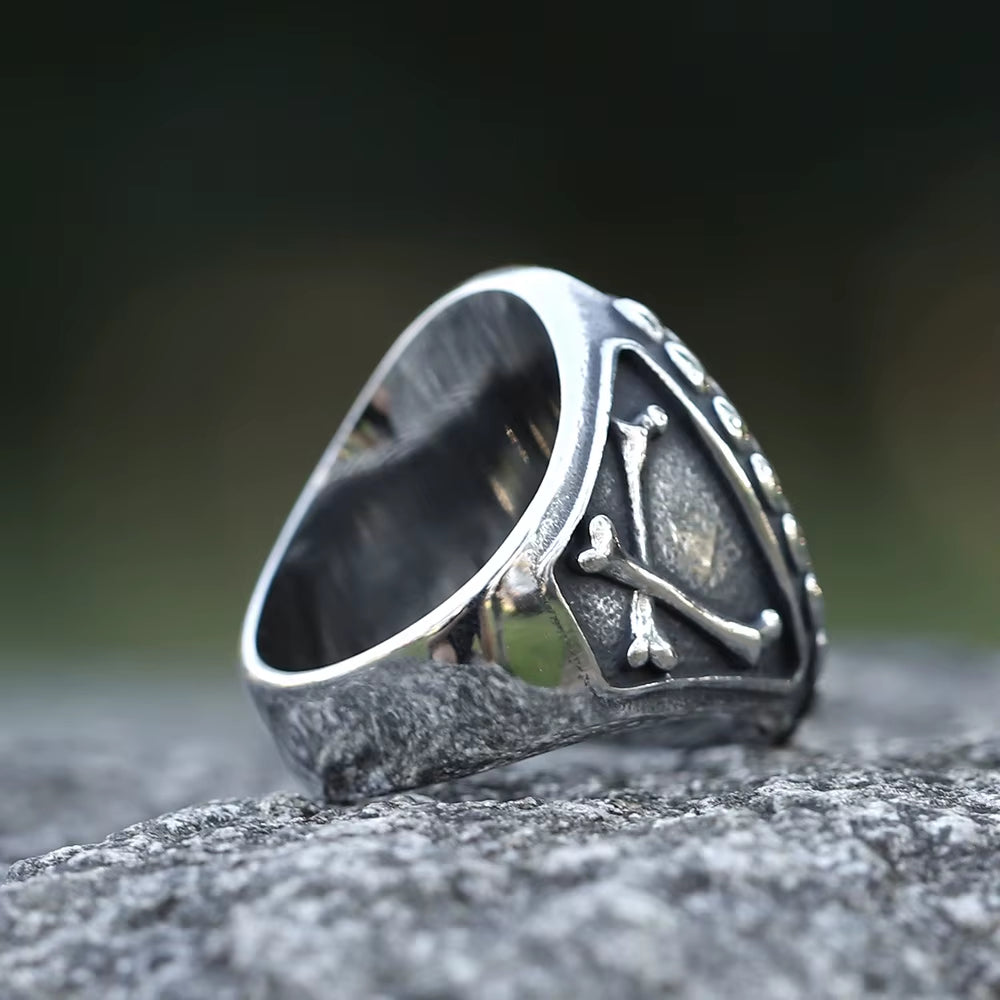 Vintage Laurel Wreath Skull Signet Stainless Steel Ring