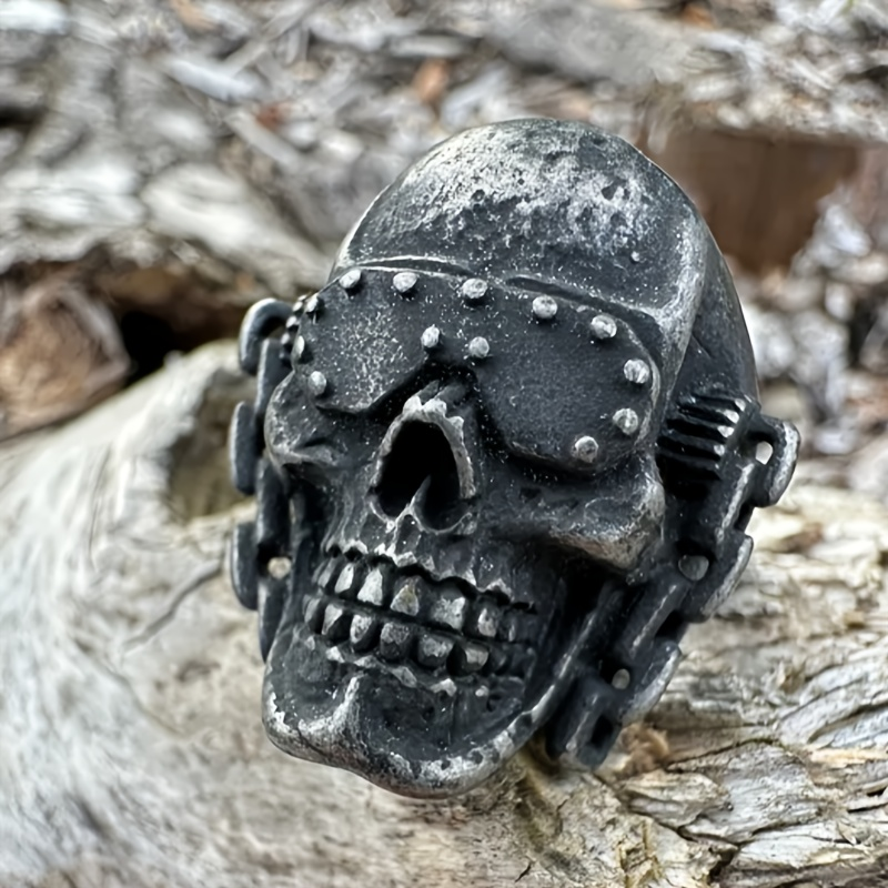 Rivet Goggle Skull Stainless Steel Ring