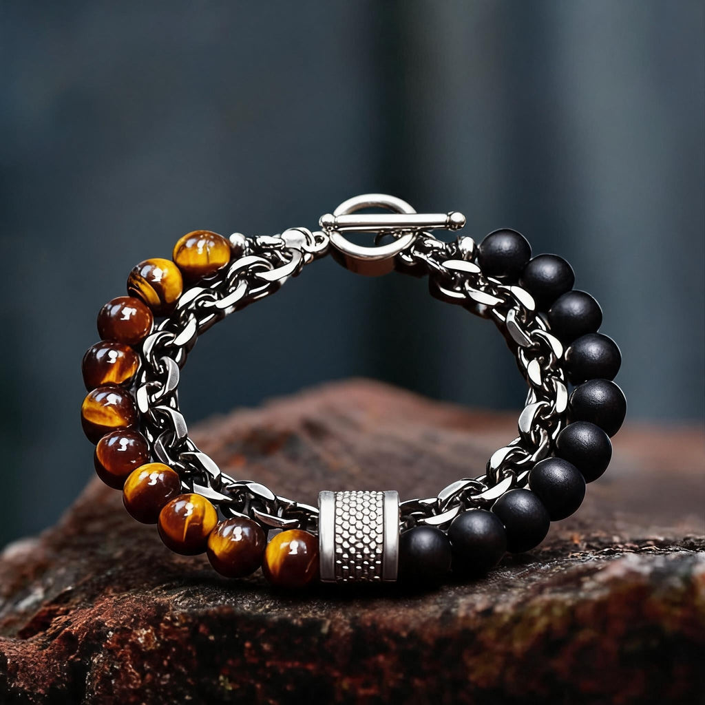 Natural Stone Bead Chain Link Toggle Clasp Bracelet