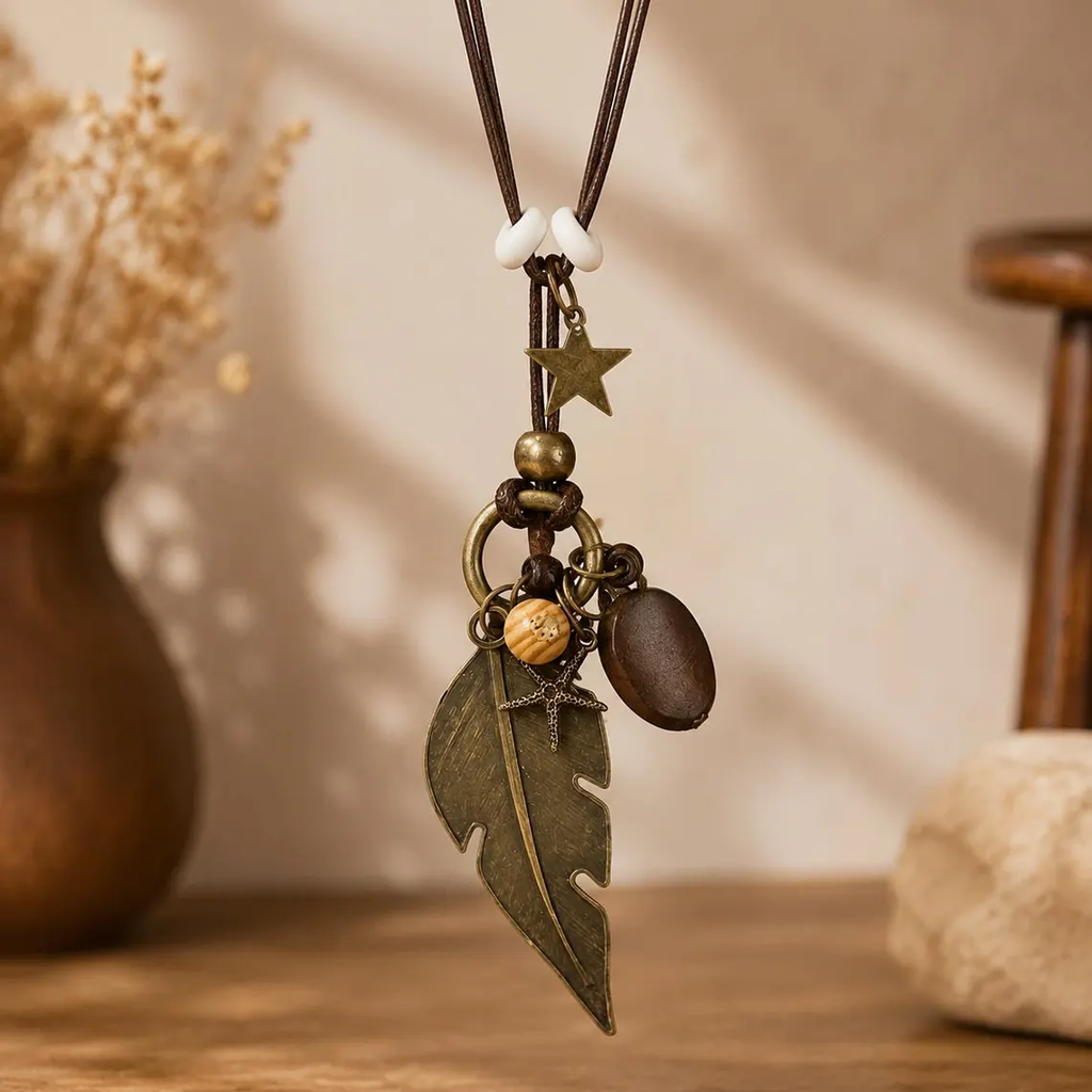 Handcrafted Wooden Tassel Necklace – Boho Natural Statement Jewelry · Handmade Gift