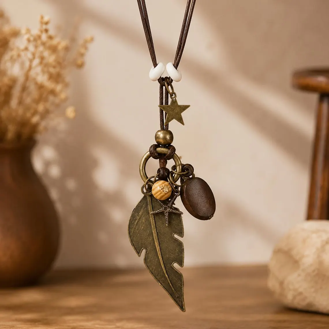 Handcrafted Wooden Tassel Necklace – Boho Natural Statement Jewelry · Handmade Gift
