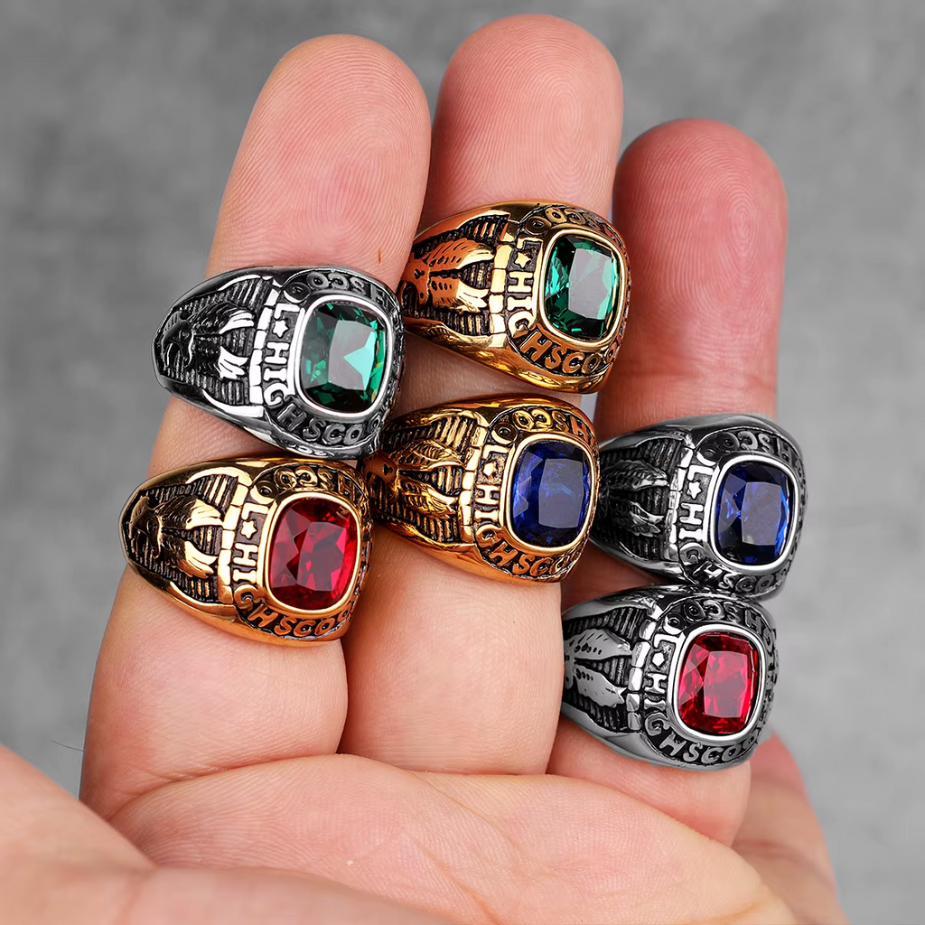 Eagle Emblem Gemstone Stainless Steel Ring