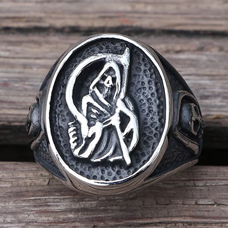 Vintage Grim Reaper Scythe Stainless Steel Ring
