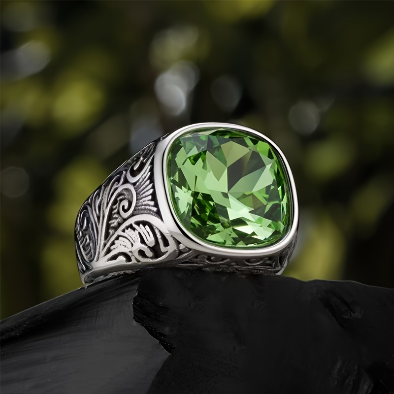 Cushion Cut Gemstone Stainless Steel Ring