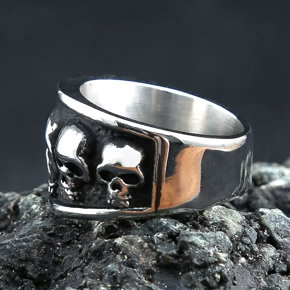 Vintage Multi Skull Wide Band Stainless Steel Ring