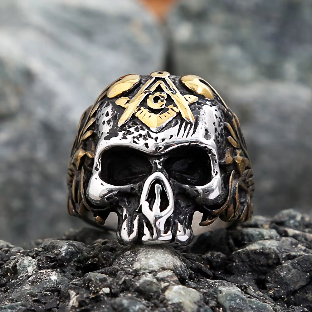 Masonic Skull Two-Tone Stainless Steel Ring