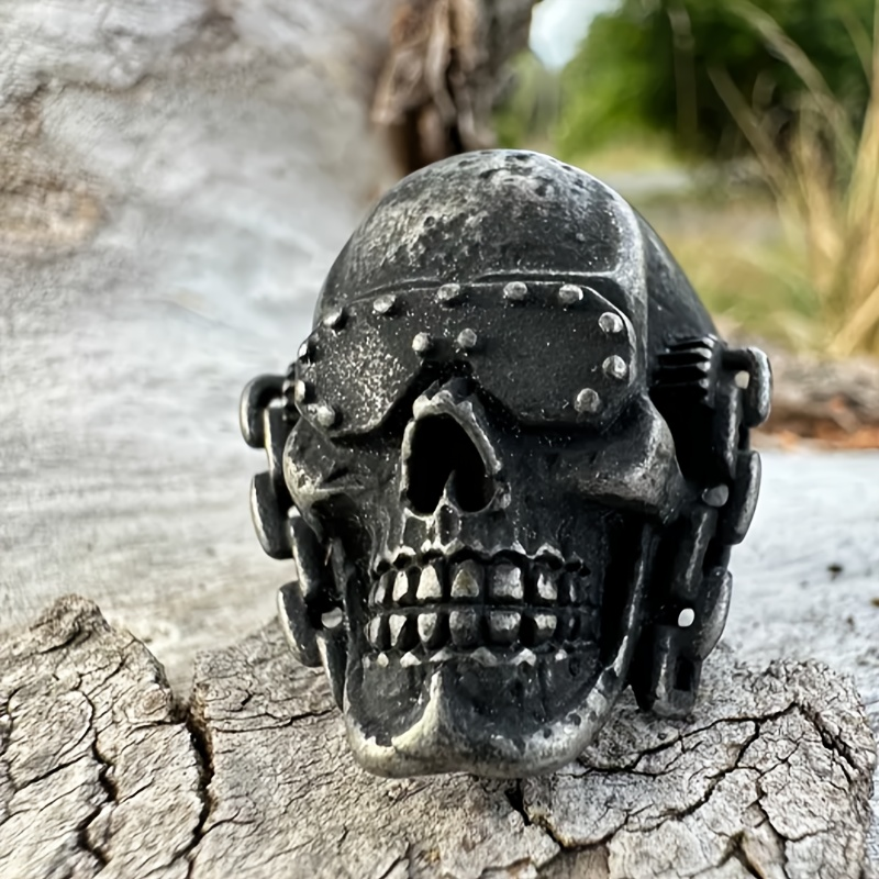 Rivet Goggle Skull Stainless Steel Ring