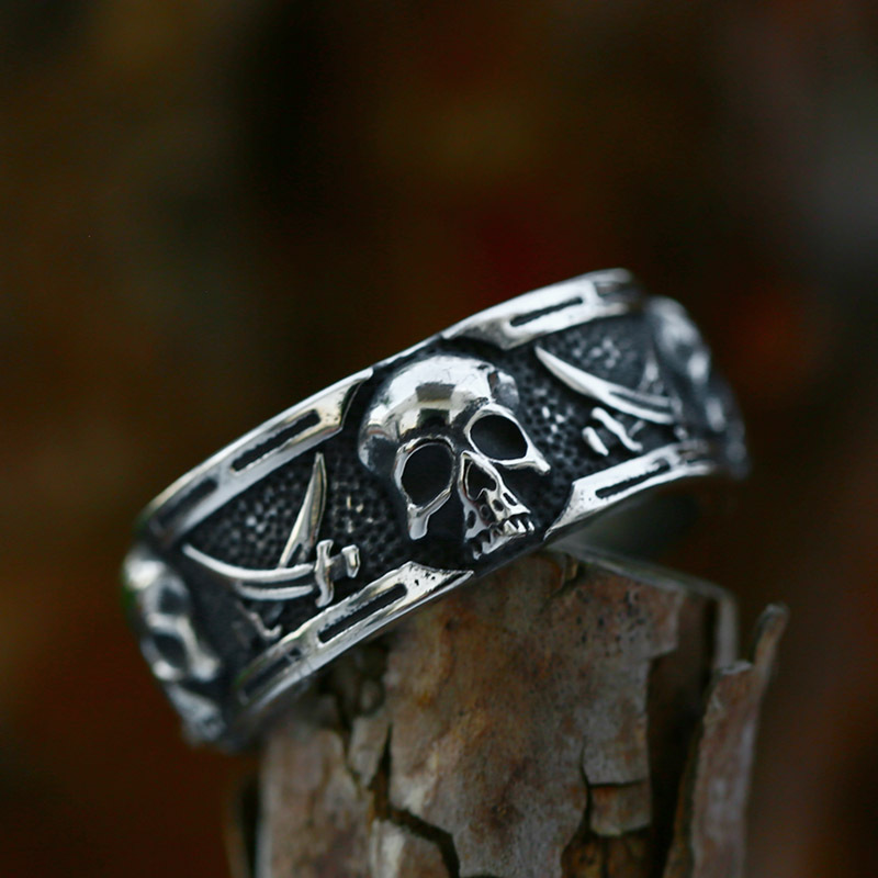 Vintage Pirate Skull Band Stainless Steel Ring