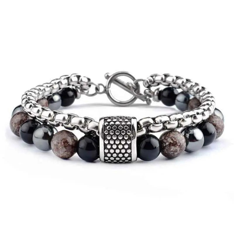 Alabaster Stainless Steel Beaded Bracelet