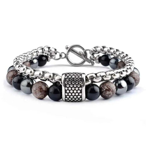 Alabaster Stainless Steel Beaded Bracelet