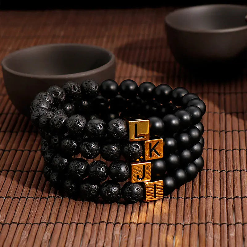 Alphabet Round Bead Stretchable Bracelet