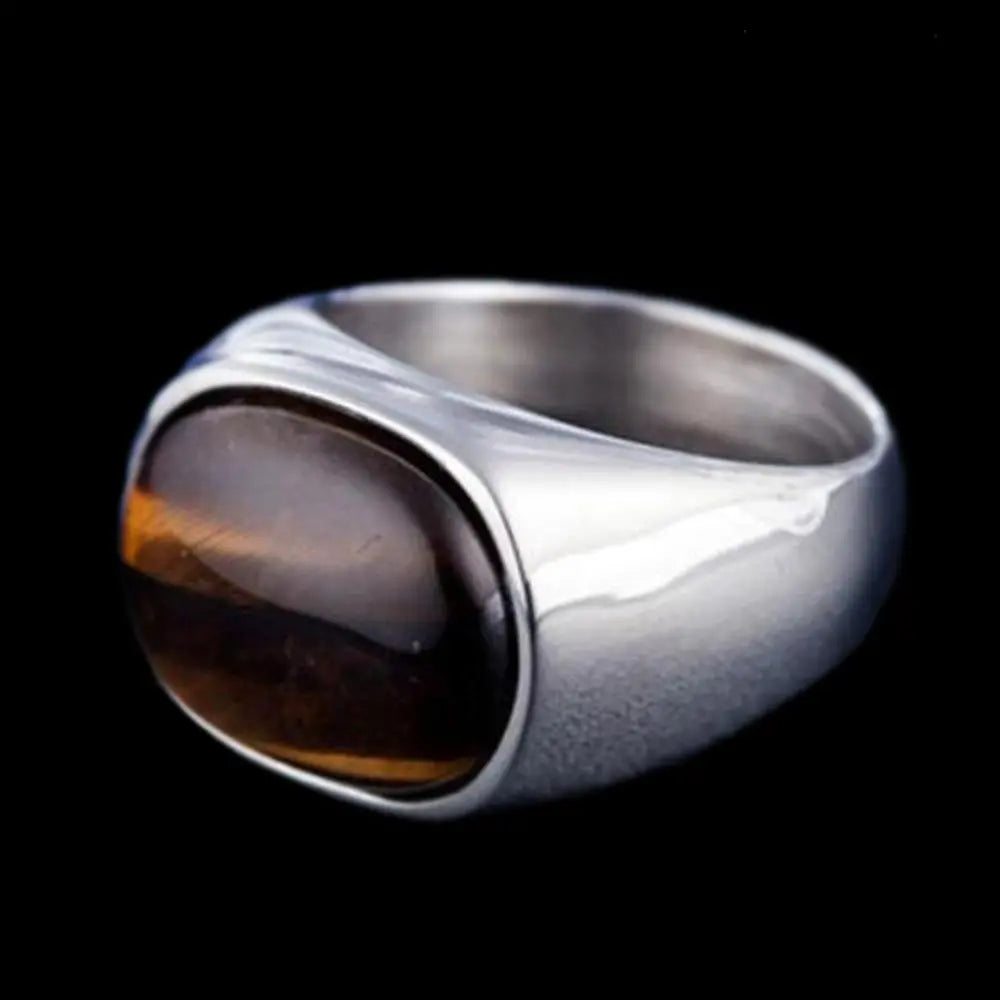 Amber Oval Stainless Steel Ring