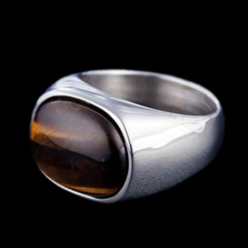 Amber Oval Stainless Steel Ring