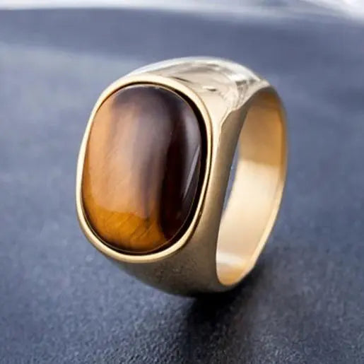 Amber Oval Stainless Steel Ring