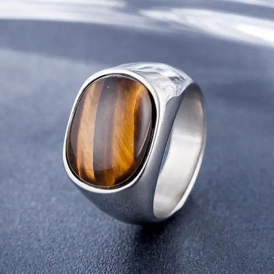 Amber Oval Stainless Steel Ring