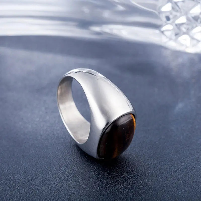 Amber Oval Stainless Steel Ring