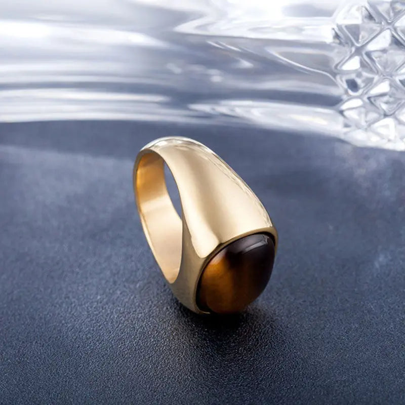 Amber Oval Stainless Steel Ring