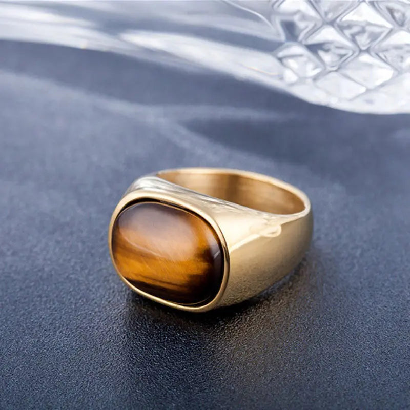 Amber Oval Stainless Steel Ring