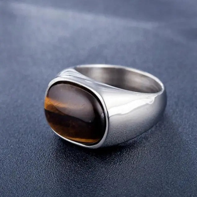 Amber Oval Stainless Steel Ring