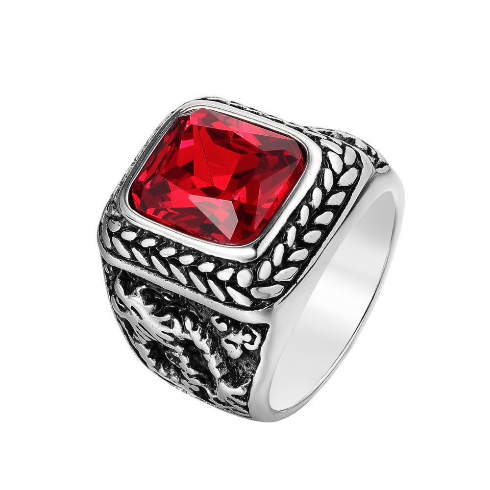 Ancient Mythical Dragon Gemstone Men's Ring