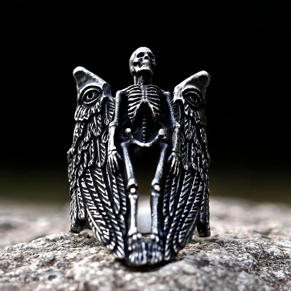 Angel Wing Skull Stainless Steel Ring