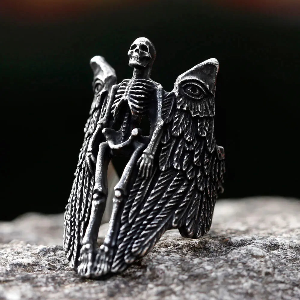 Angel Wing Skull Stainless Steel Ring