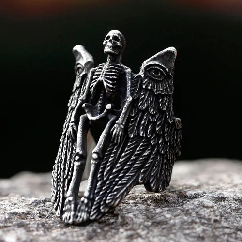 Angel Wing Skull Stainless Steel Ring