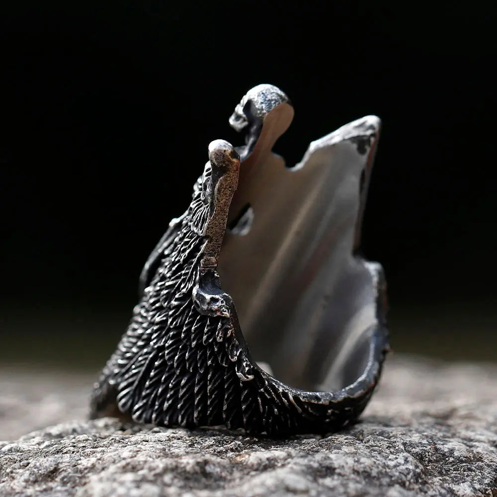 Angel Wing Skull Stainless Steel Ring