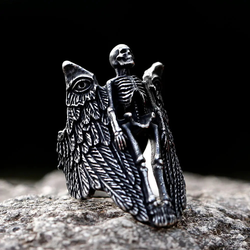 Angel Wing Skull Stainless Steel Ring