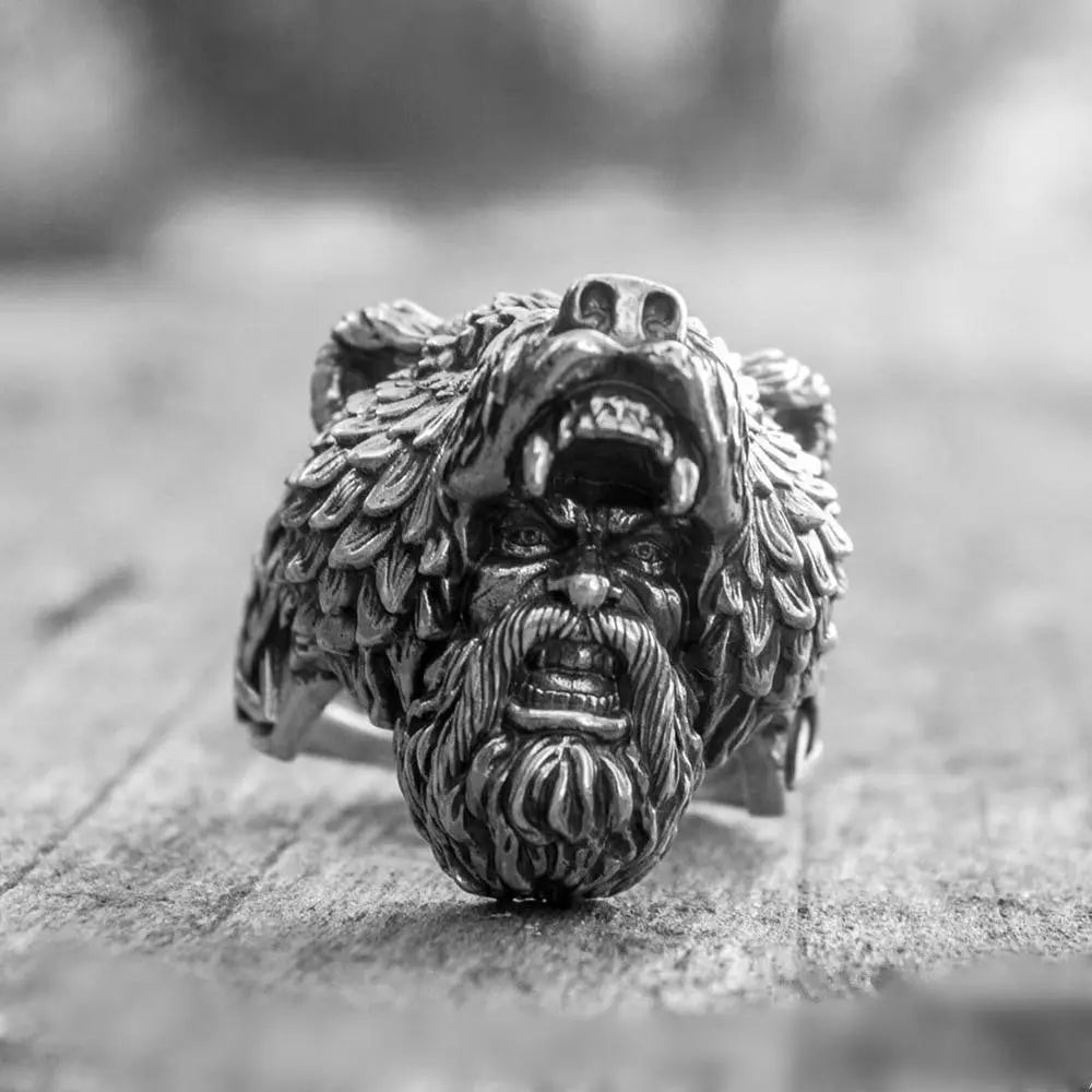 Bear Warrior Stainless Steel Biker Ring