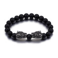Black Agate Round Bead Panther Head Bracelet