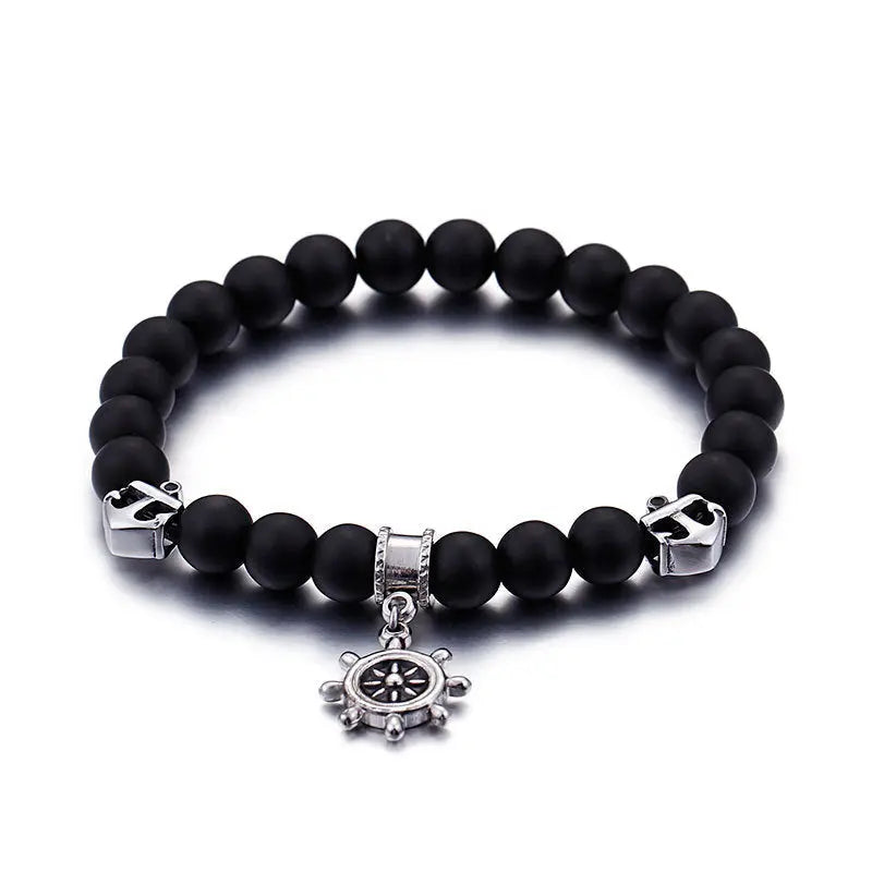 Black Agate Sailor Stretchable Bracelet