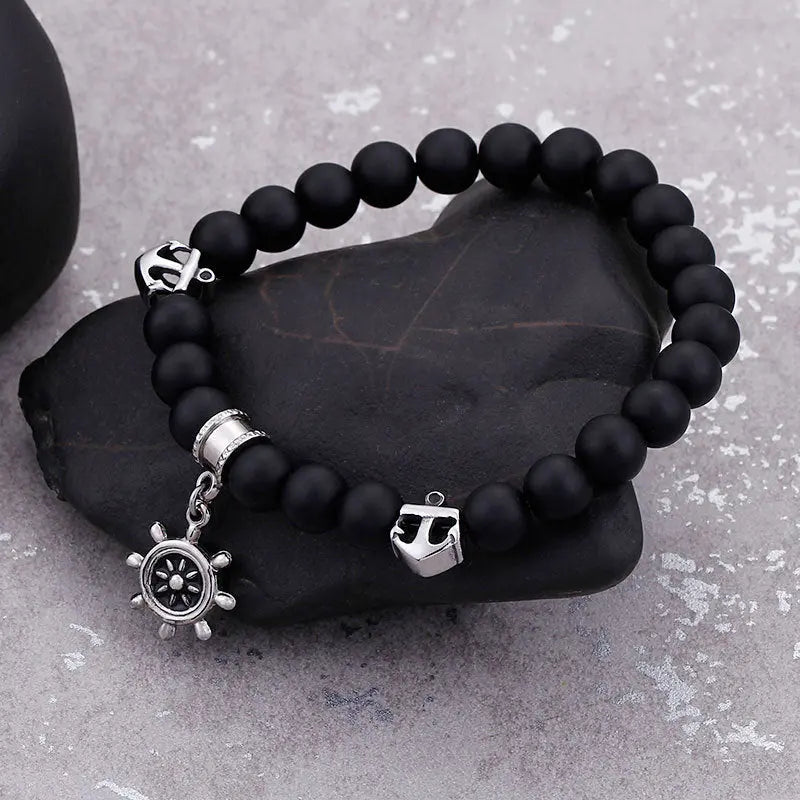 Black Agate Sailor Stretchable Bracelet