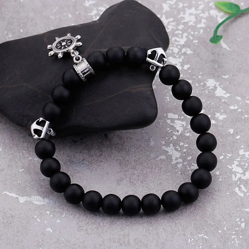Black Agate Sailor Stretchable Bracelet