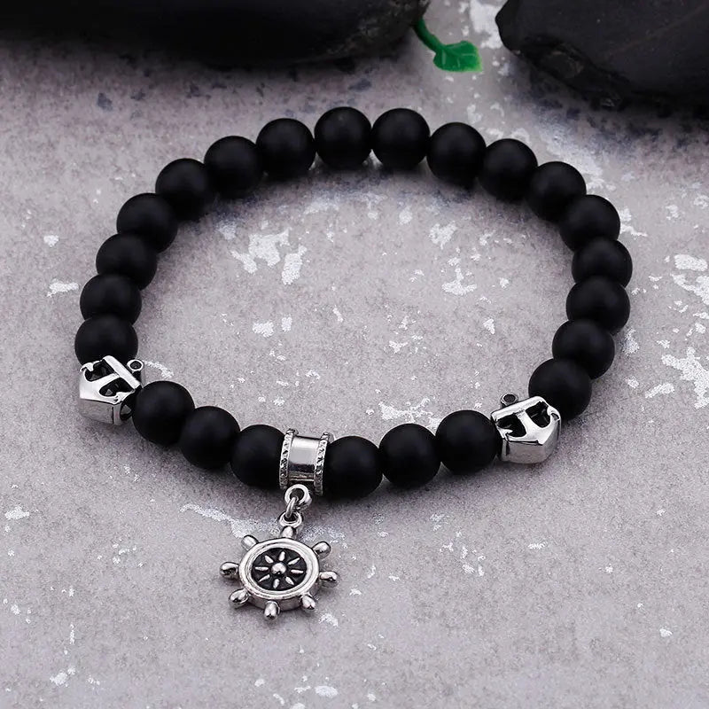 Black Agate Sailor Stretchable Bracelet