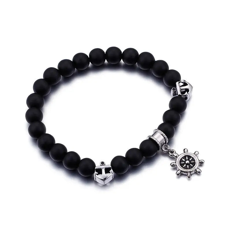 Black Agate Sailor Stretchable Bracelet