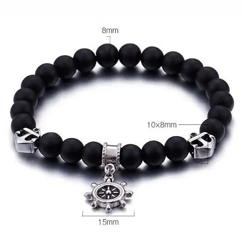 Black Agate Sailor Stretchable Bracelet