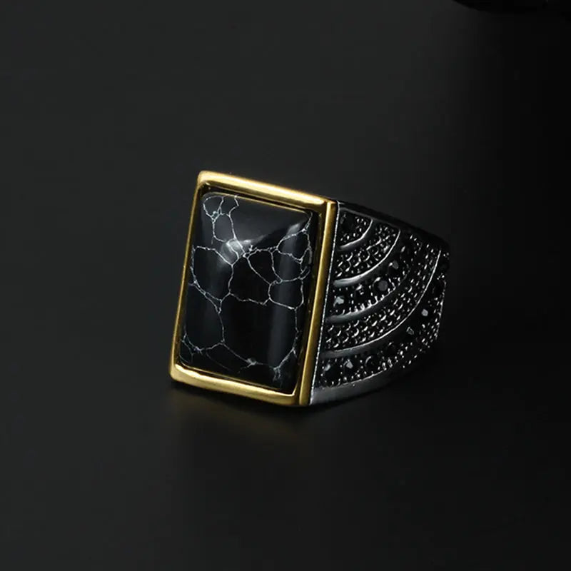 Black Agate Stainless Steel Ring