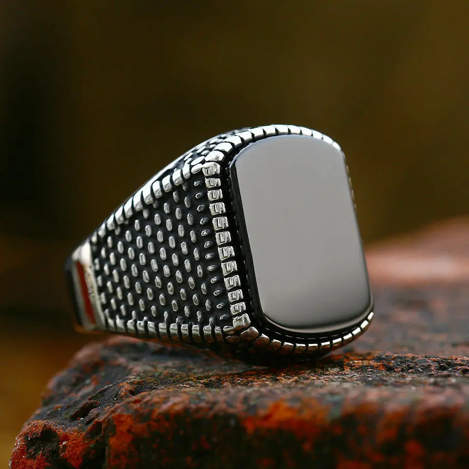 Black Onyx Agate Stainless Steel Ring
