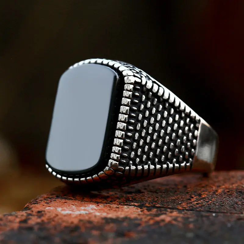 Black Onyx Agate Stainless Steel Ring
