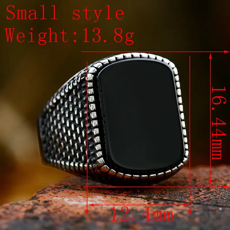 Black Onyx Agate Stainless Steel Ring