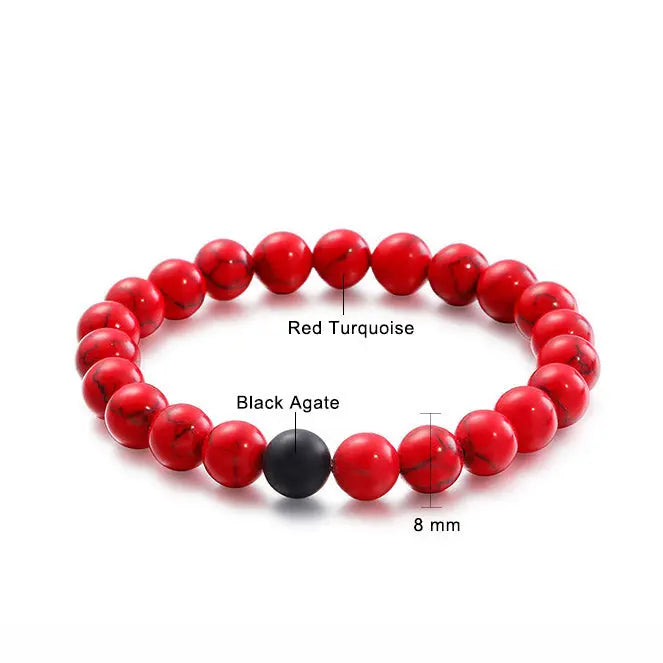 Black Red Round Bead Elastic Bracelet