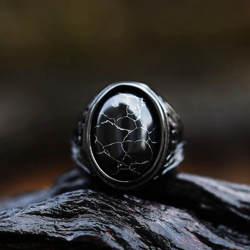 Black-Turquoise Stainless Steel Ring