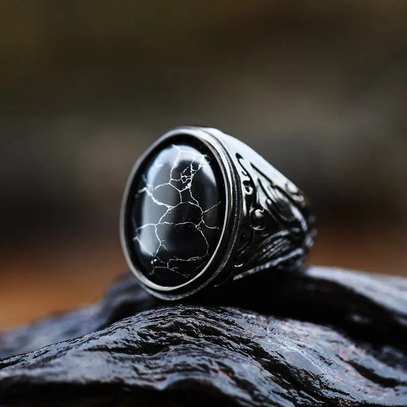 Black-Turquoise Stainless Steel Ring