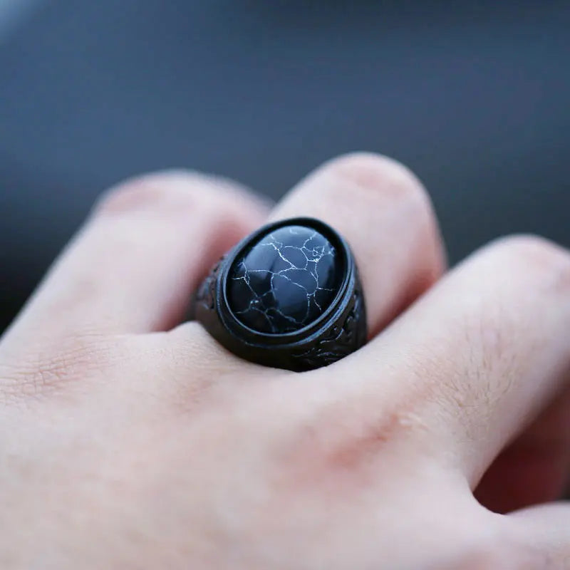 Black-Turquoise Stainless Steel Ring