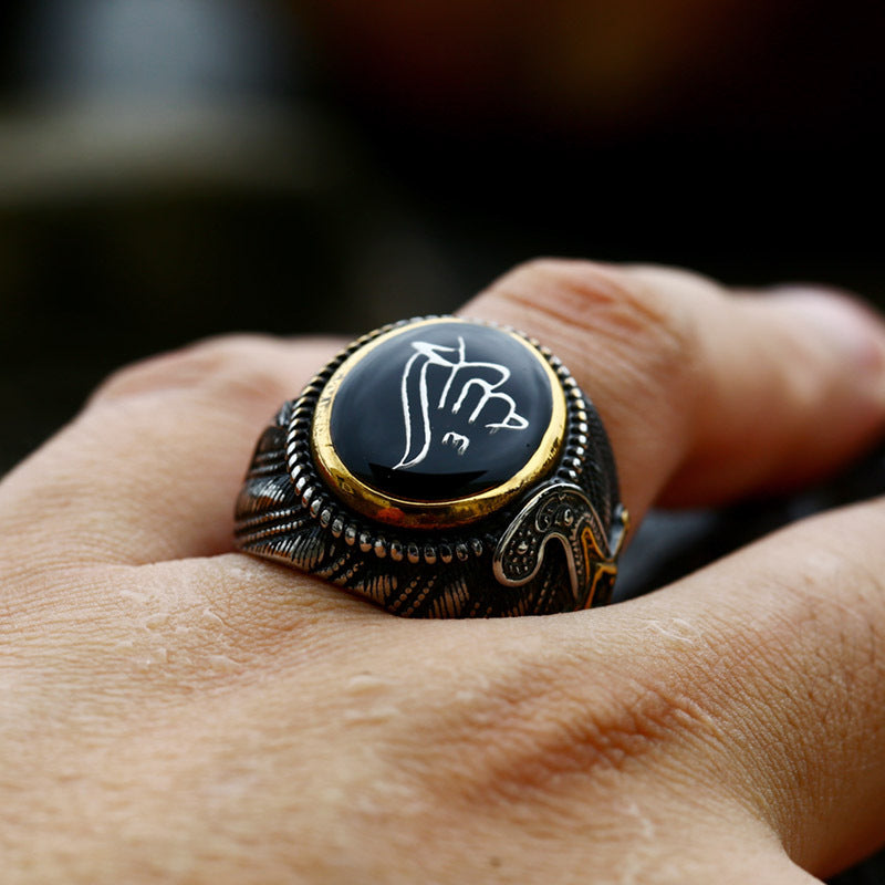 Black Gemstone Cross Stainless Steel Ring